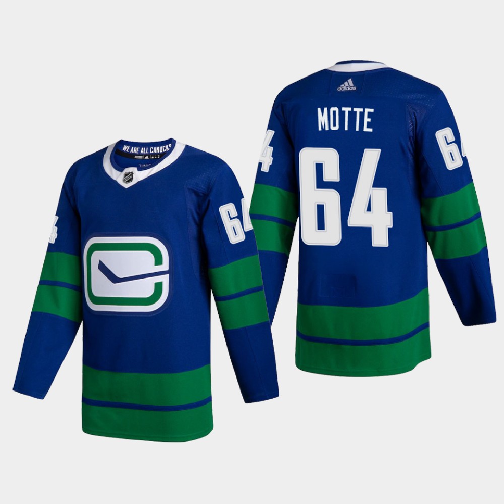 Vancouver Canucks 64 Tyler Motte Men Adidas 2020 Authentic Player Alternate Stitched NHL Jersey Blue